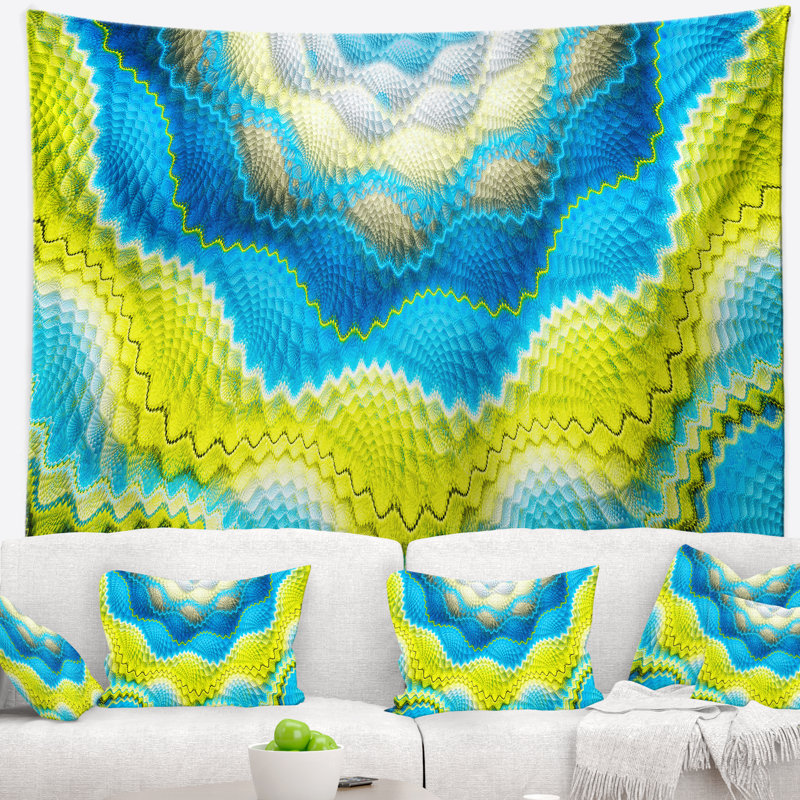 Tapisserie florale bleue et jaune, H 78 po x l 92 po