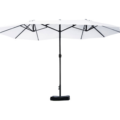 15' Double Sided Patio Umbrella - Steel Rectangular Market In Beige , Easy Crank, Sunshade For Backyard Deck Outdoor Sunshade, Base, Crank Garden