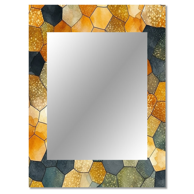 Colorfull Hexagone II - Abstract Shapes Wall Mirror, Modern Decorative Mirror, Printed Metal Art, 40" x 30"