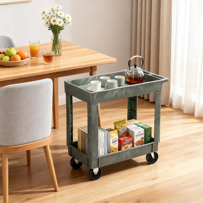 Chariot utilitaire à 2 tablettes sur roulettes, chariot de service en plastique pour chariot d'atelier