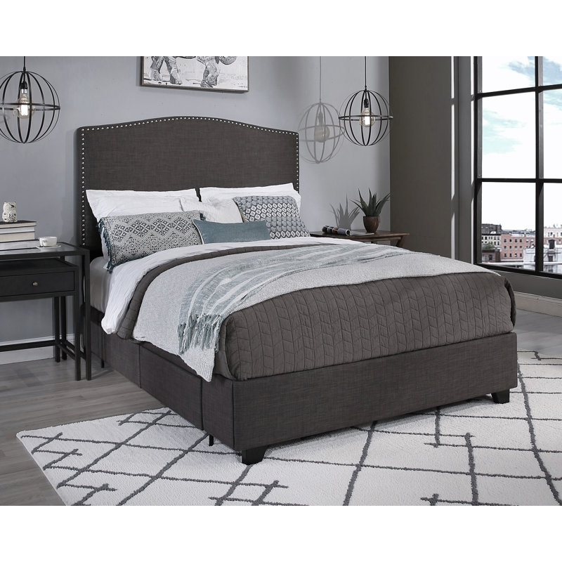 Lit plateforme tapissier avec rangement Romeoville, Très grand, Gris foncé, 4