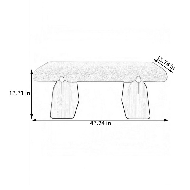 Banc rembourré en mélange de coton Haelie, H 17,71 po x l 47,24 po x P 15,74 po