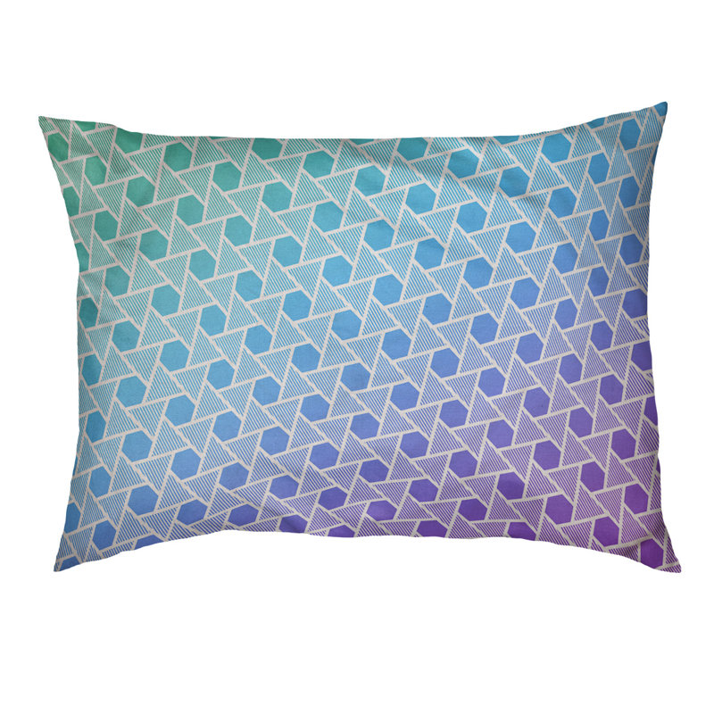 Coussin décoratif à triangles hexagonaux Rainbow, Petit (L 18 po x l 28 po), Dégradé paon