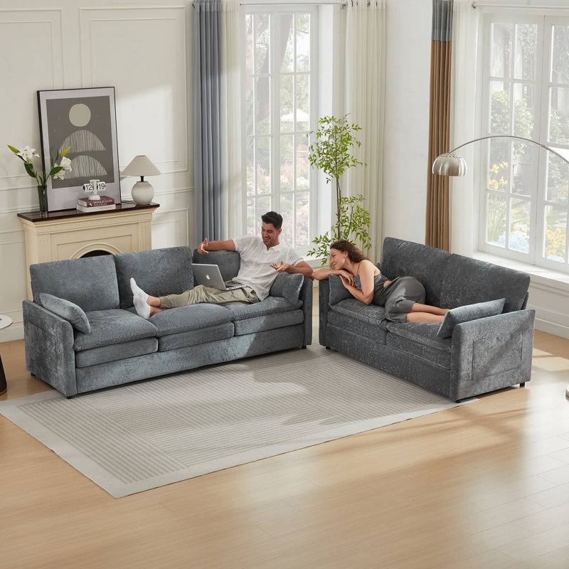  Ensemble de salon 2 pièces avec revêtement moderne, Gris