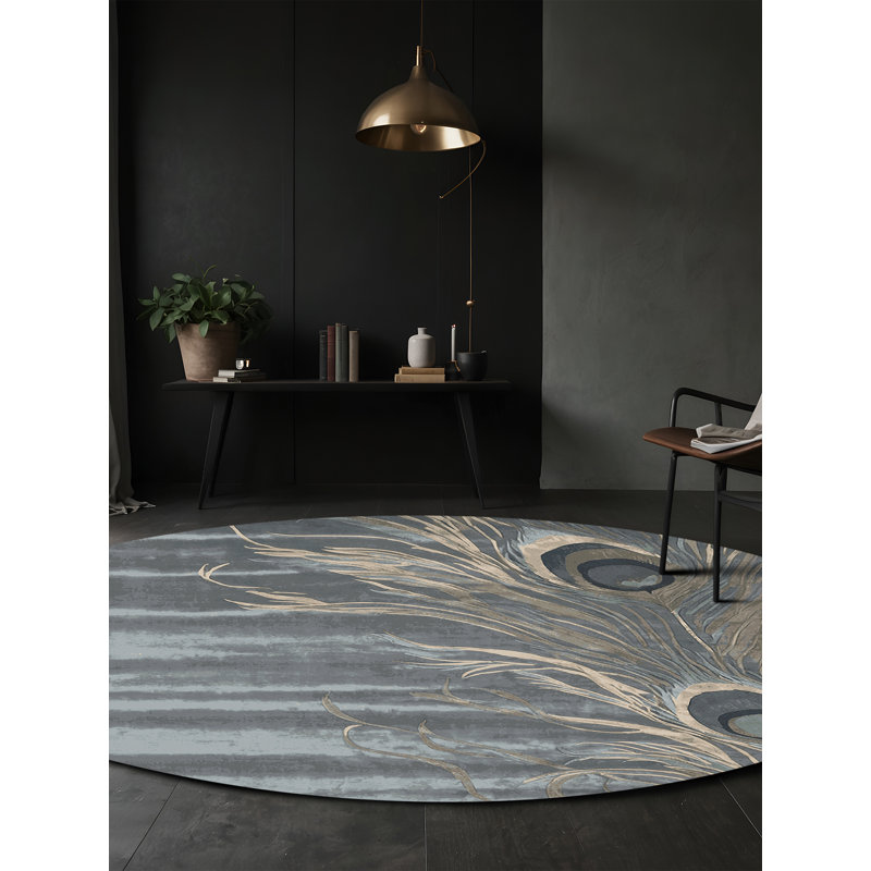 Tapis gris lavable à la machine, Rond 5 pi