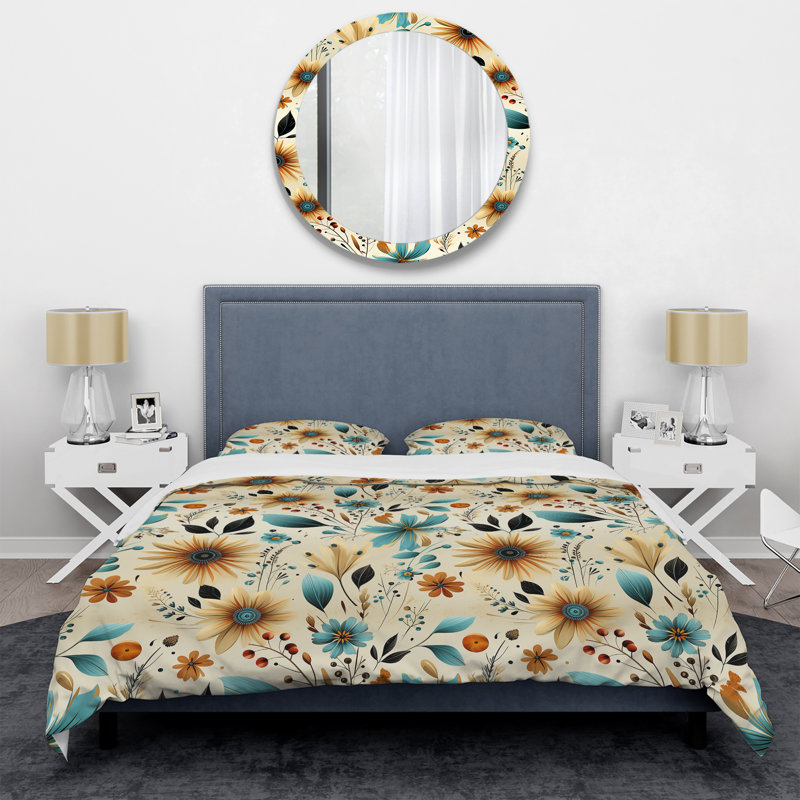 Ensemble de housse de couette à motif floral bohème rétro, Housse de couette pour grand lit et 2 taies décor