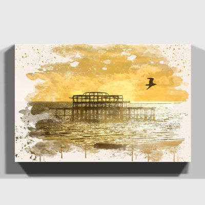 Brighton West Pier Beach Seascape Sunset Painting on Canvas - Wrapped Canvas