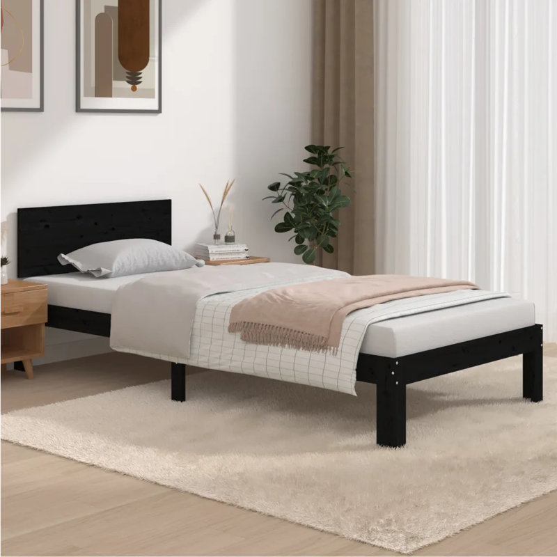 Bed Frame Solid Wood, Black, European Single (90 x 200cm)