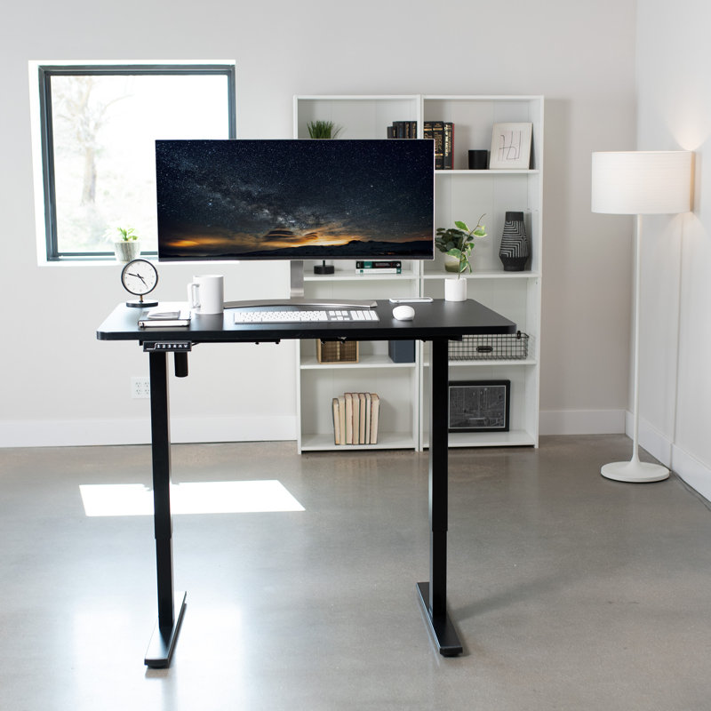 VIVO Single Motor Electric Desk with Push Button Memory Controller, Black/Black, 48.5" H x 60" W x 30" D