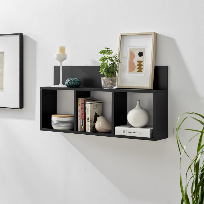 Mcneil 3-Cubby Manufactured Wood Wall Shelf, Black