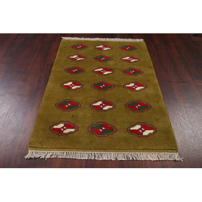 Tapis de zone en laine vert 3 pi 5 po x 4 pi 10 po one-of-kind-noué la main gabbeh Haysville