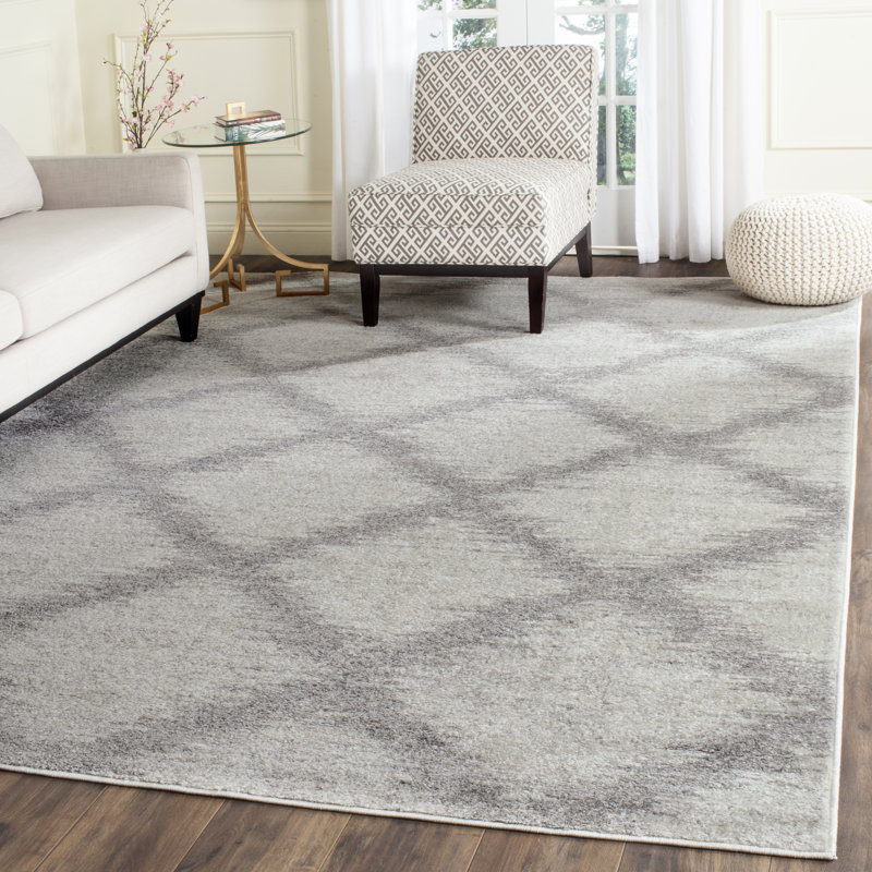 Oddger Geometric Ivory/Silver Area Rug, Rectangle 9' x 12'