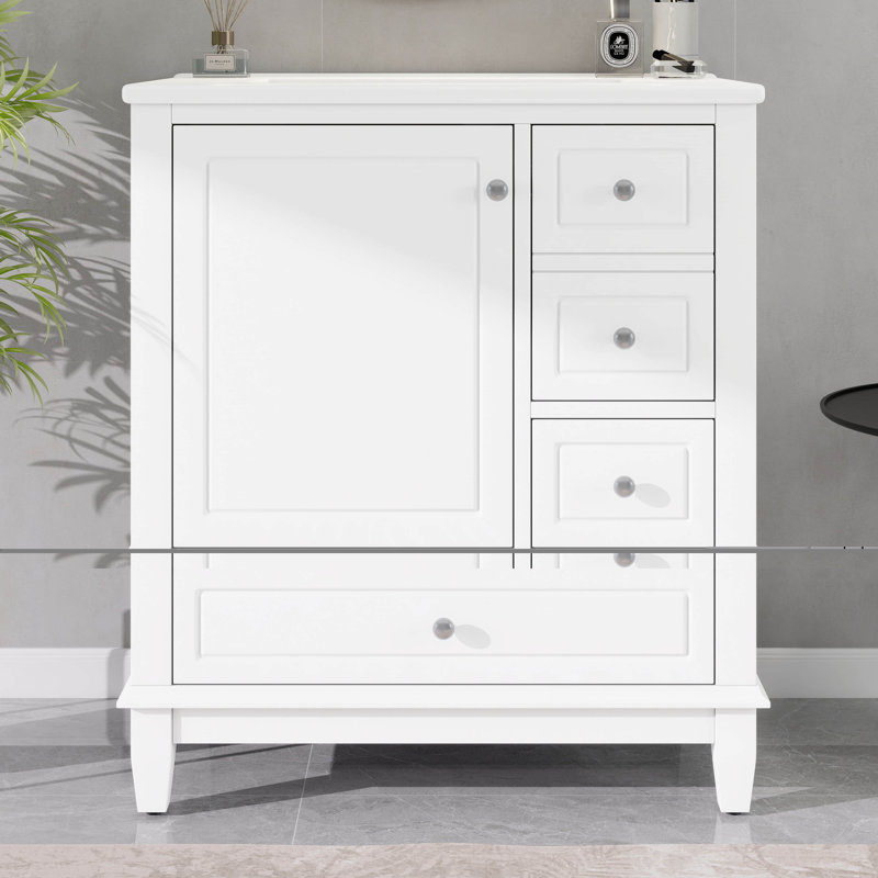Ensemble de meuble-lavabo simple 30 po avec une porte et trois tiroirs, une armoire de rangement en bois massif de 30 po avec lavabo