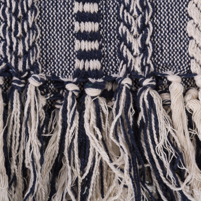 Navy and White Cotton Braided Striped Throw Blanket