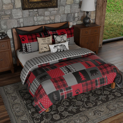 Red Forest Channel Gingham Comforter Set