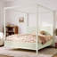 Grand lit plateforme à baldaquin en bois avec lattes de soutien, beige-668347240-668347242