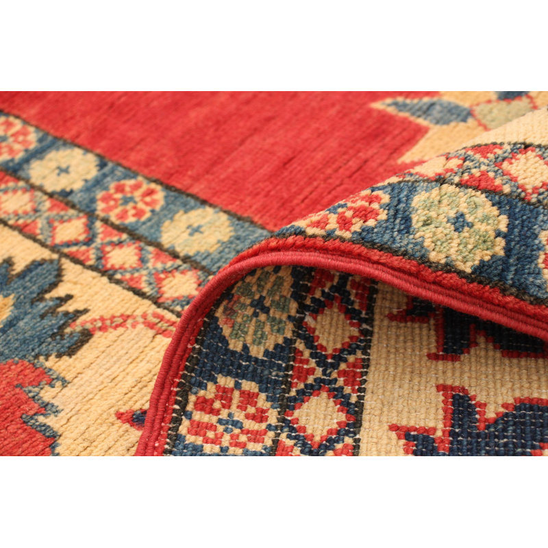 Tapis décoratif en laine noué à la main de conception unique 8 pi 10 po x 12 pi 2 po en beige/rouge
