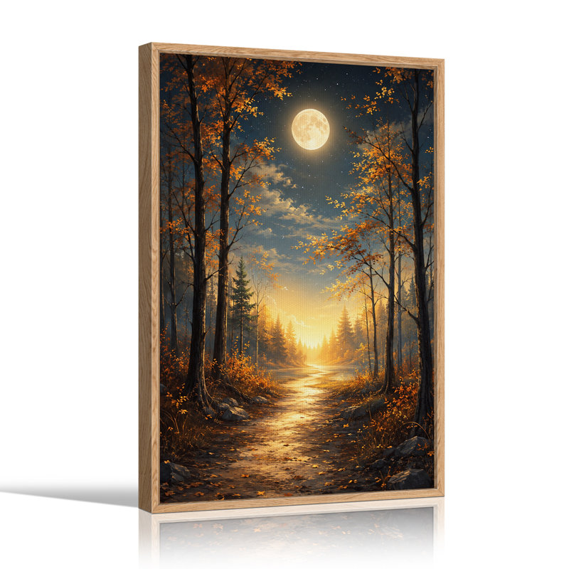 Toile dorée d'automne à travers les arbres sous Halloween, art mural sur toile, H 48 po x l 32 po