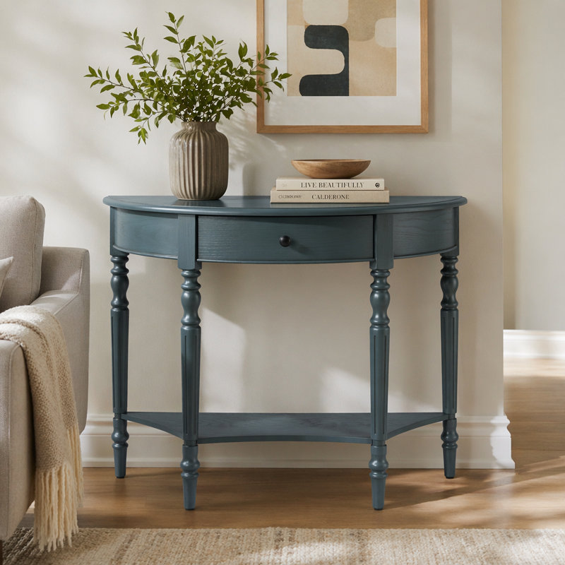 Console Trexm Farmhouse avec tiroir et tablette rustique, Navy, Navy, Navy