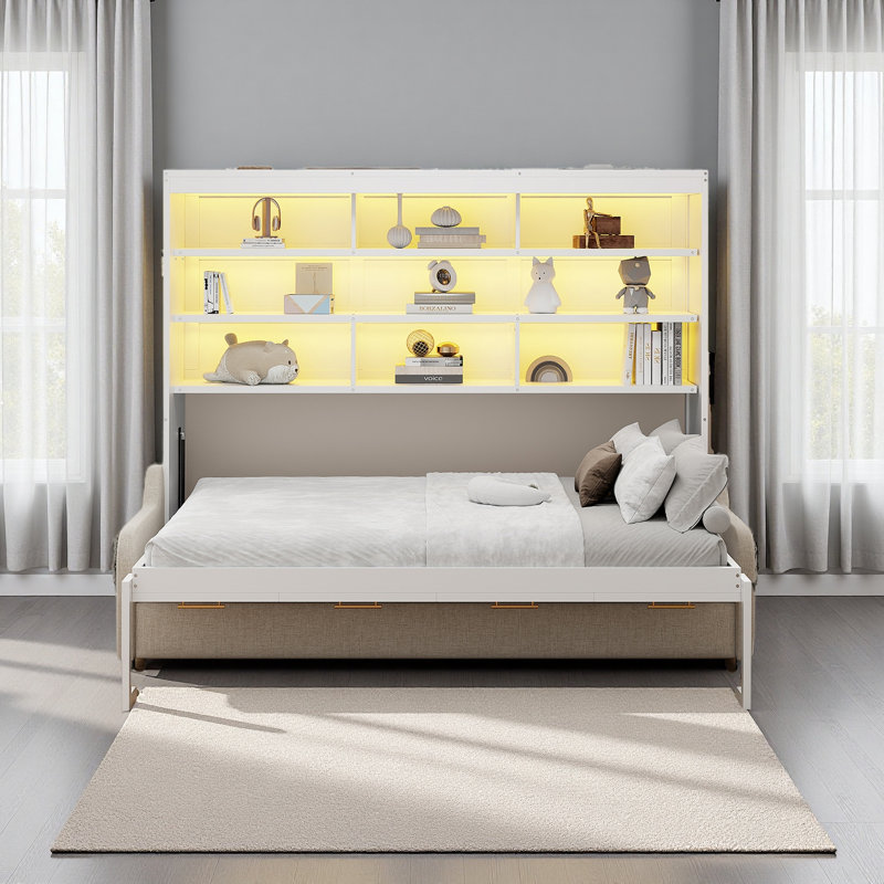Ensemble de lit escamotable Hideaway avec canapé, tablettes de rangement intégrées et éclairage DEL, Grand lit