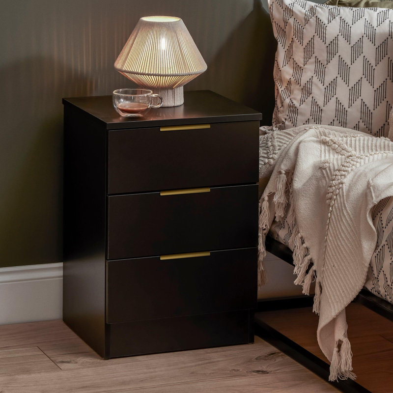 Glenhaven 40cm W Bedside Table, Black, 1, Gold