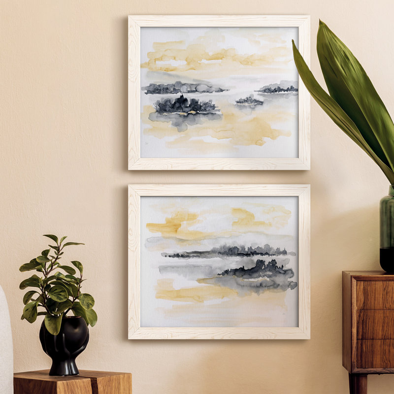 «Whispering Wind I», ensemble de 2 peintures sur toile encadrées, Cadre blanc, H 24 po x l 36 po x P 1,5 po