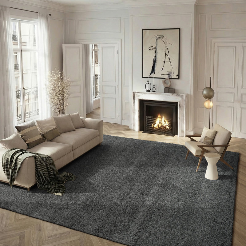 Tapis de couleur unie à poils longs Rizco Performance, Rectangle 8 pi x 10 pi