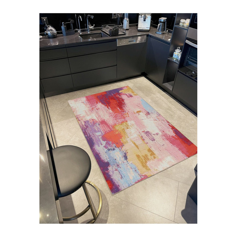 Multicolor Abstract Patterned Woven Base Modern Decorative Rug, Rectangle 4'7" x 6'7" Rug Pad Included