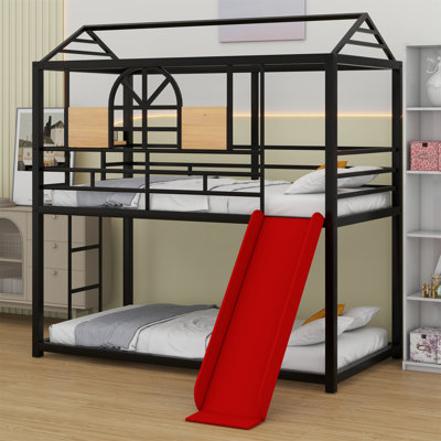 Metal House Bunk Bed With Slide