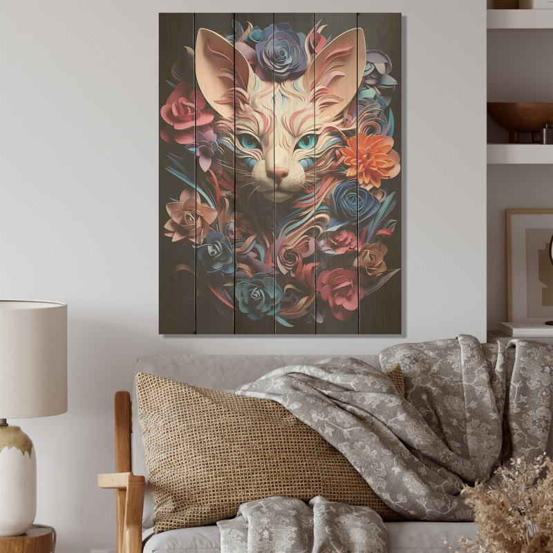 Chat, âme de sphynx, art mural sur bois de pin naturel, H 20 po x l 10 po