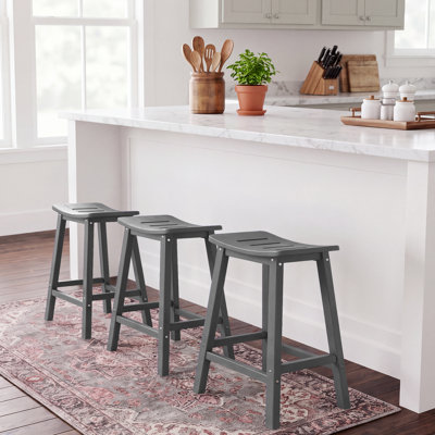 Ensemble de 2 tabourets de bar à hauteur de comptoir de 24 pouces comprenant 2 tabourets d'extérieur à assise rectangulaire en PEHD toutes saisons pour îlot de cuisine, bar pour le petit-déjeuner, patio et espace repas