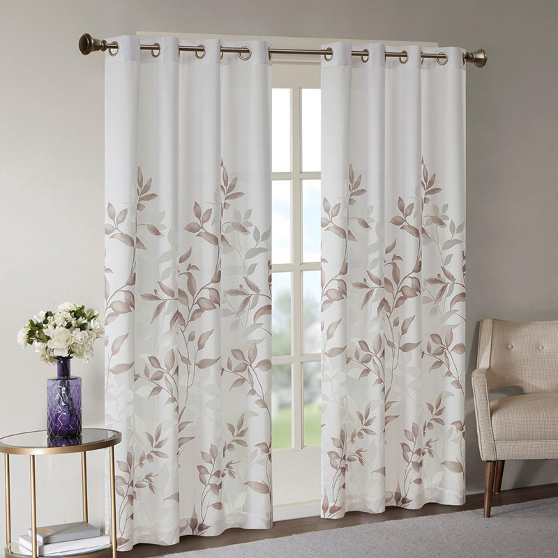 Burnout Printed Curtain Panel(Only 1 Pc Panel), White/Brown, 50" W x 95" L