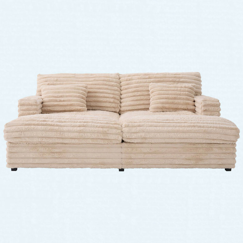 Très grand canapé-lit 83,5 po avec 2 coussins, ports USB et porte-gobelets, canapé Cloud Plush, Champagne