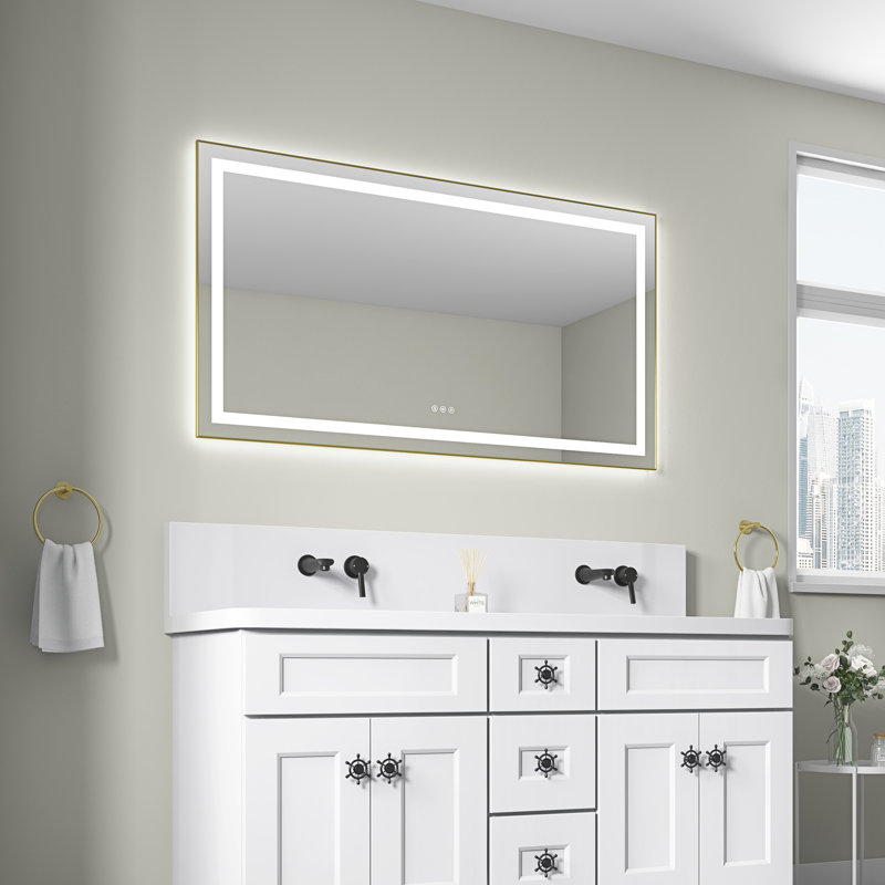 Miroir de salle de bain DEL, Doré, 30 po x 55 po