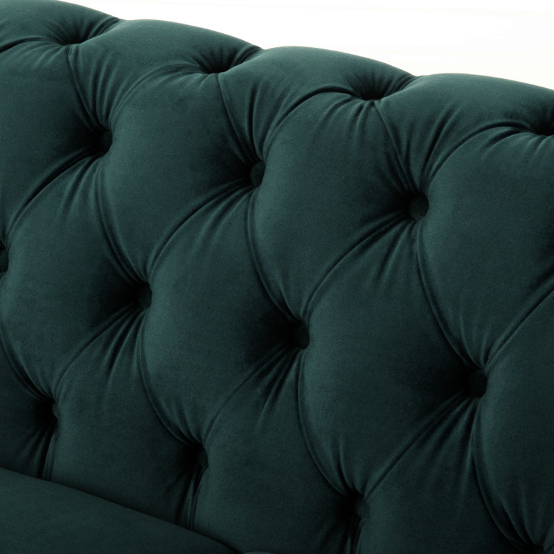 Monahans Chesterfield Velvet Loveseat, Rolled Arm Sofa With Diamond Tufting, Forest Green 