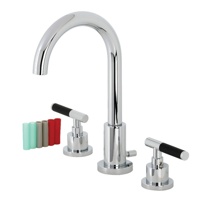 Kingston Brass Kaiser Two-Handle 3-Hole Deck Mount Widespread Bathroom Faucet with Brass Pop-Up Drain, Polished Chrome
