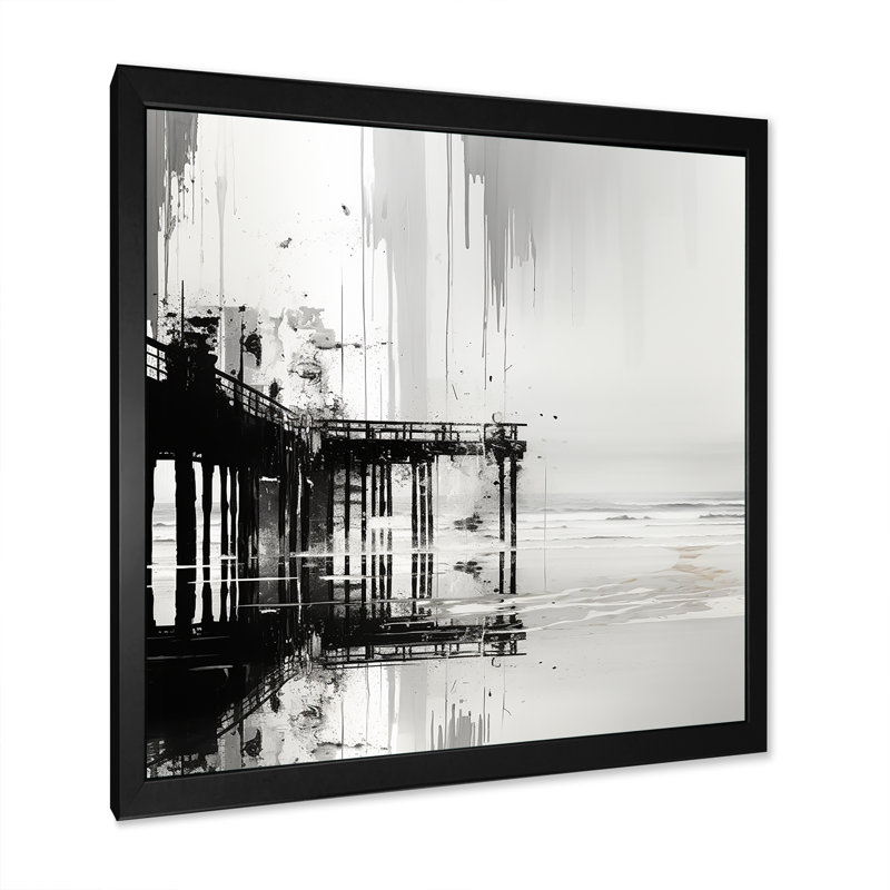 Minimalisme, noir et blanc, jetée, paysage II, sur toile, H 36 po x l 36 po x P 1,5 po, Cadre photo noir