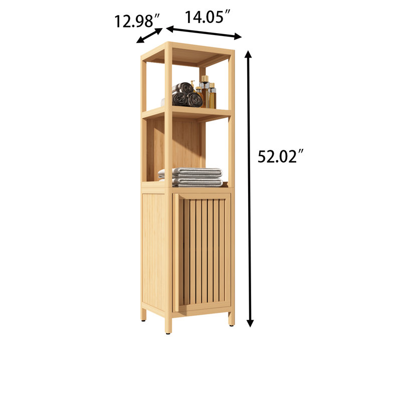 Armoire de rangement haute en bambou avec portes réglables, rangement ouvert et fermé