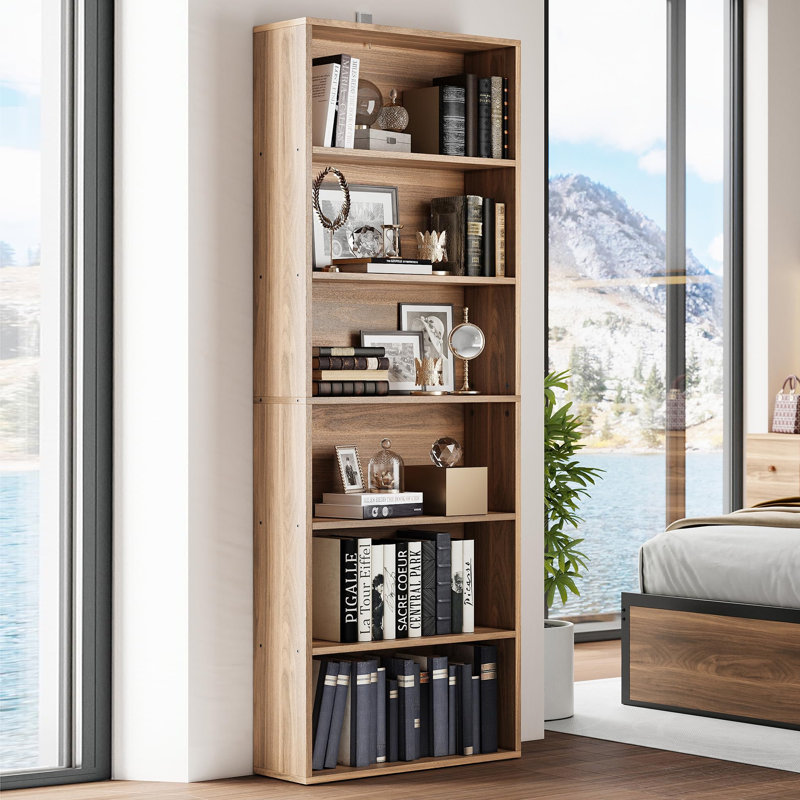 70" 6-Tier Freestanding Bookshelf Multipurpose Display Shelving, Oak Brown