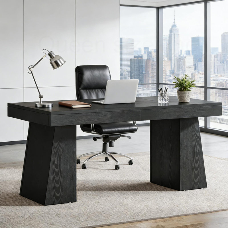 Wood Workstation Desk, Black