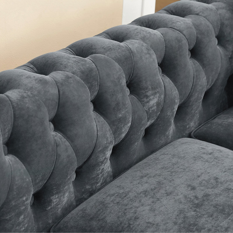Canapé de luxe classique capitonné à accoudoirs roulés 80 po, Gris