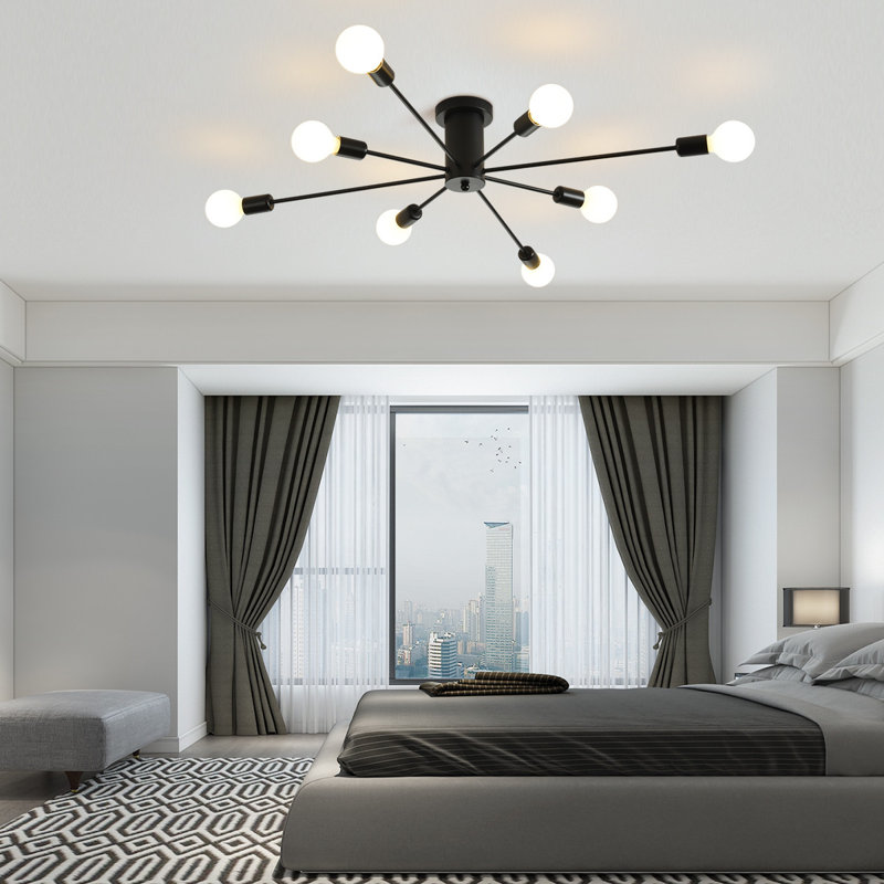 Parrino Light 34.3'' Semi Flush Mount, Black, 8 Lights