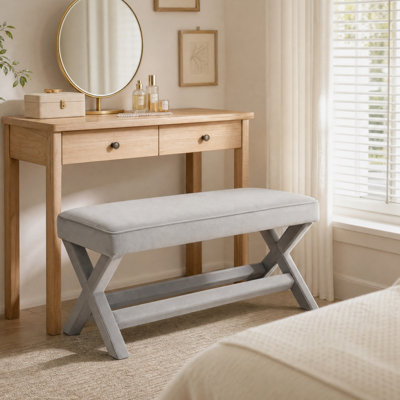 Banc rembourré en velours, pouf de style moderne du milieu du siècle avec piètement en X, structure en bois massif et assise rembourrée moelleuse pour chambre, entrée ou salon