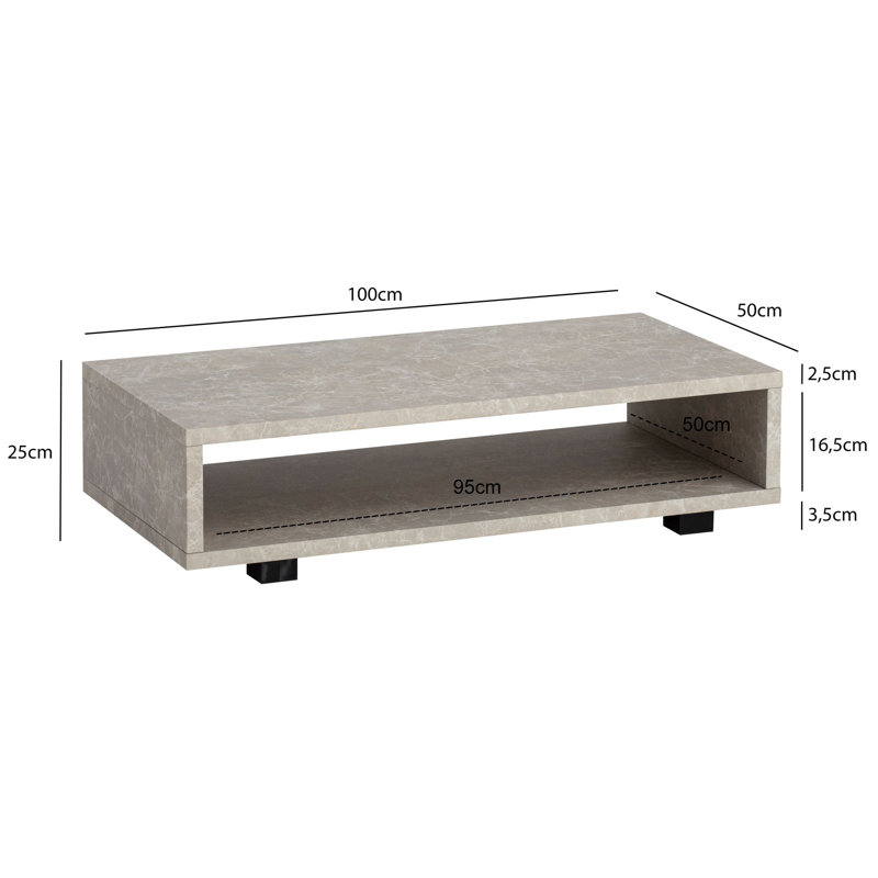 Coffee table gray 100 cm concrete look living room table sofa table storage space, Beige