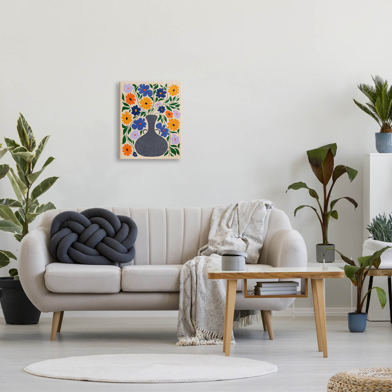 Art contemporain sur toile, "Contemporary Daisies Flower Pot" par Ziwei Li, H 20 po x l 16 po x P 1,5 po