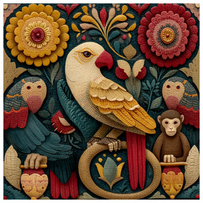 Carved Bird Flowers Bedding Bird Bedspread Art
