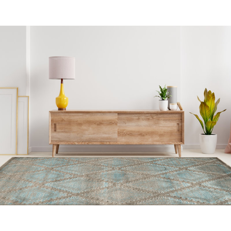 Tapis bleu à motif géométrique Alkmaar, Rectangle 8 pi x 11 pi
