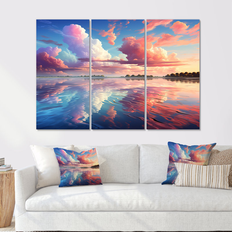 Neo impressionnisme infusé ciel Reverie II - ensemble de décoration murale ciel, Toile tendue, H 40 po x l 60 po x P 1 po