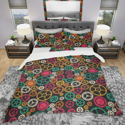 Colored Clockwork Texture - Contemporary Abstract Duvet Cover Set - Microfiber Polyester