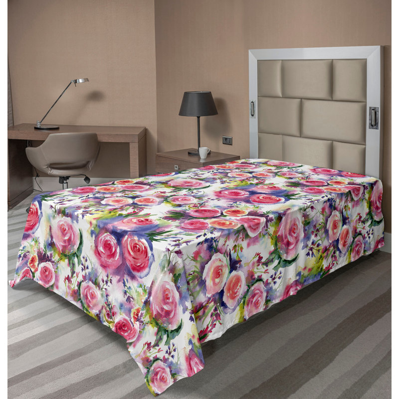 Drap plat Ambesonne, Drap plat pour lit simple, Corail foncé, lavande foncé / floral